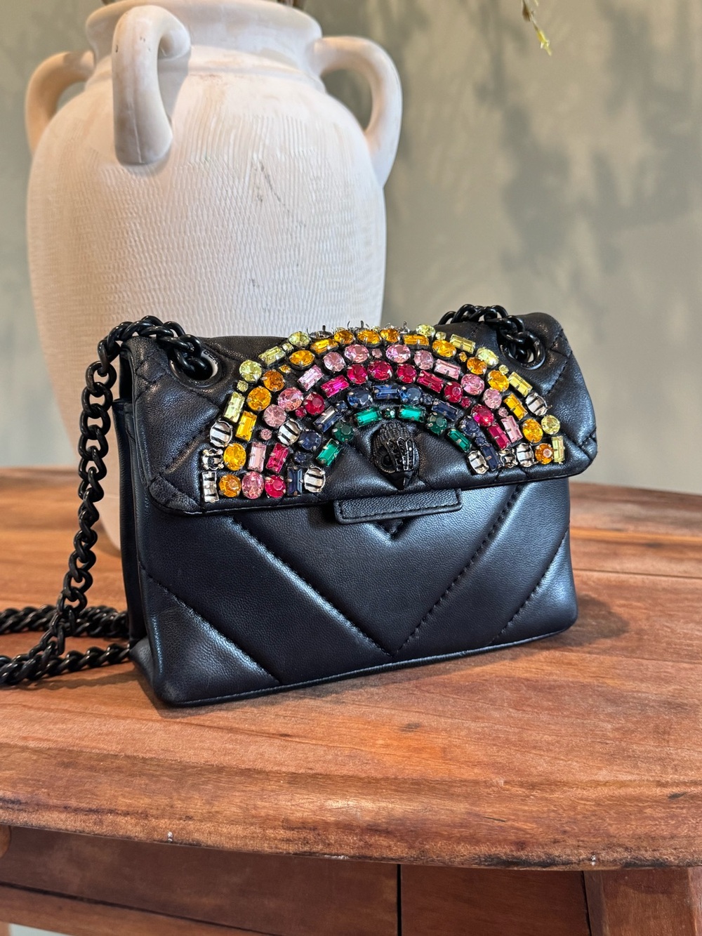 Kurt Geiger Mini Kensington Leather Rainbow Bag Gem Embellishment READ